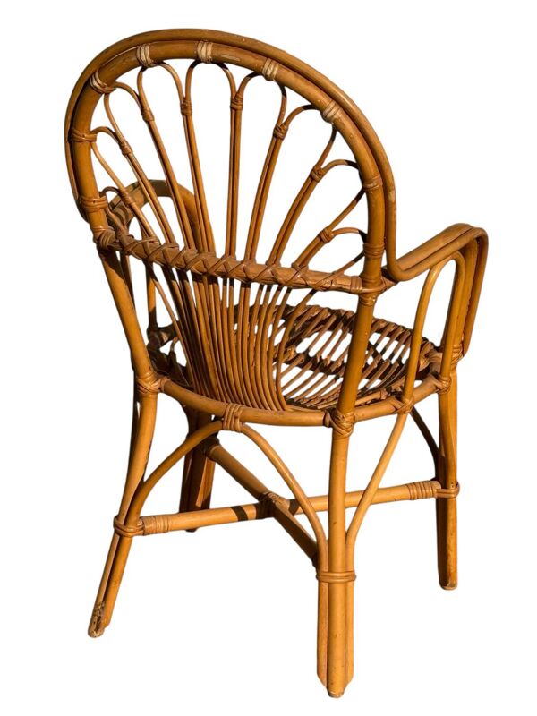 3 fauteuils en rotin, France années 80