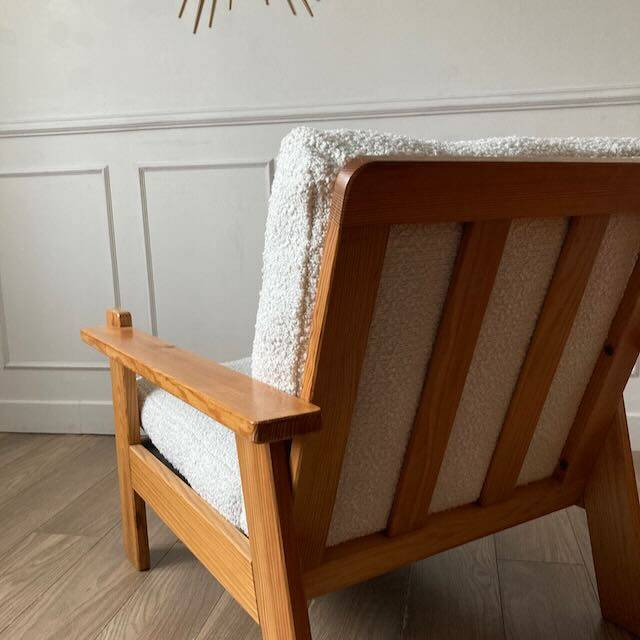 80s pine and boucle armchair