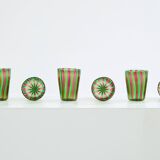 Set de 6 verres gobelets vert et violet Murano vers 1980