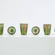Set de 6 verres gobelets vert et violet Murano vers 1980