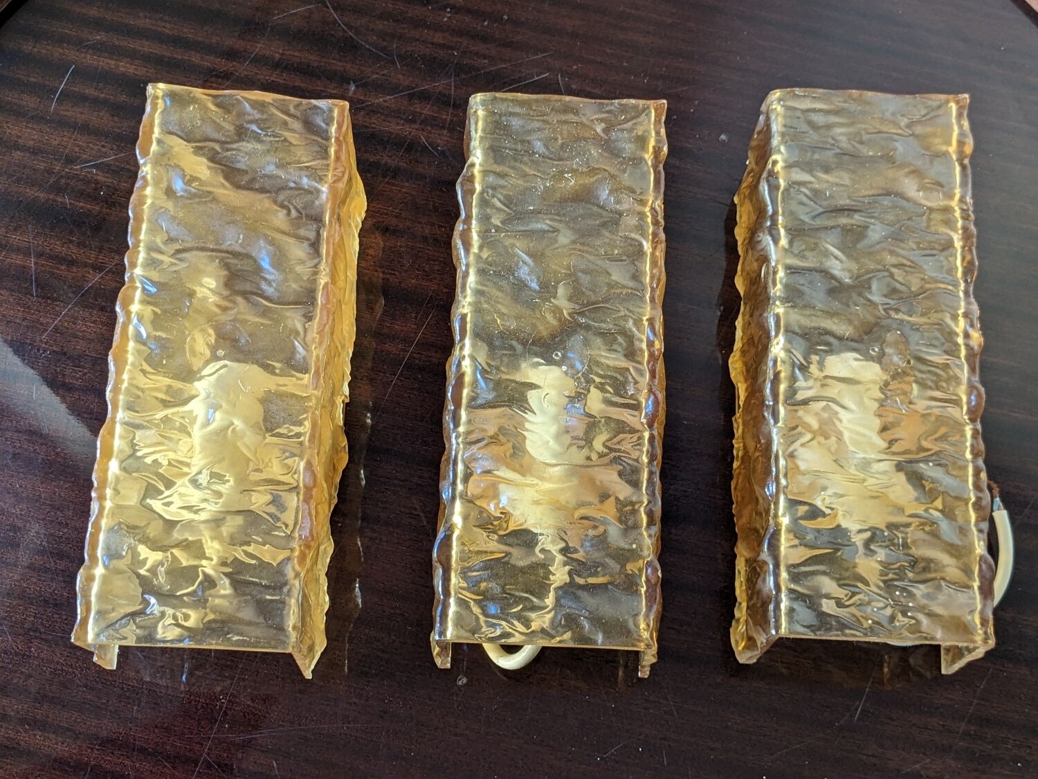 3 champagne-colored resin wall lights 1960 France