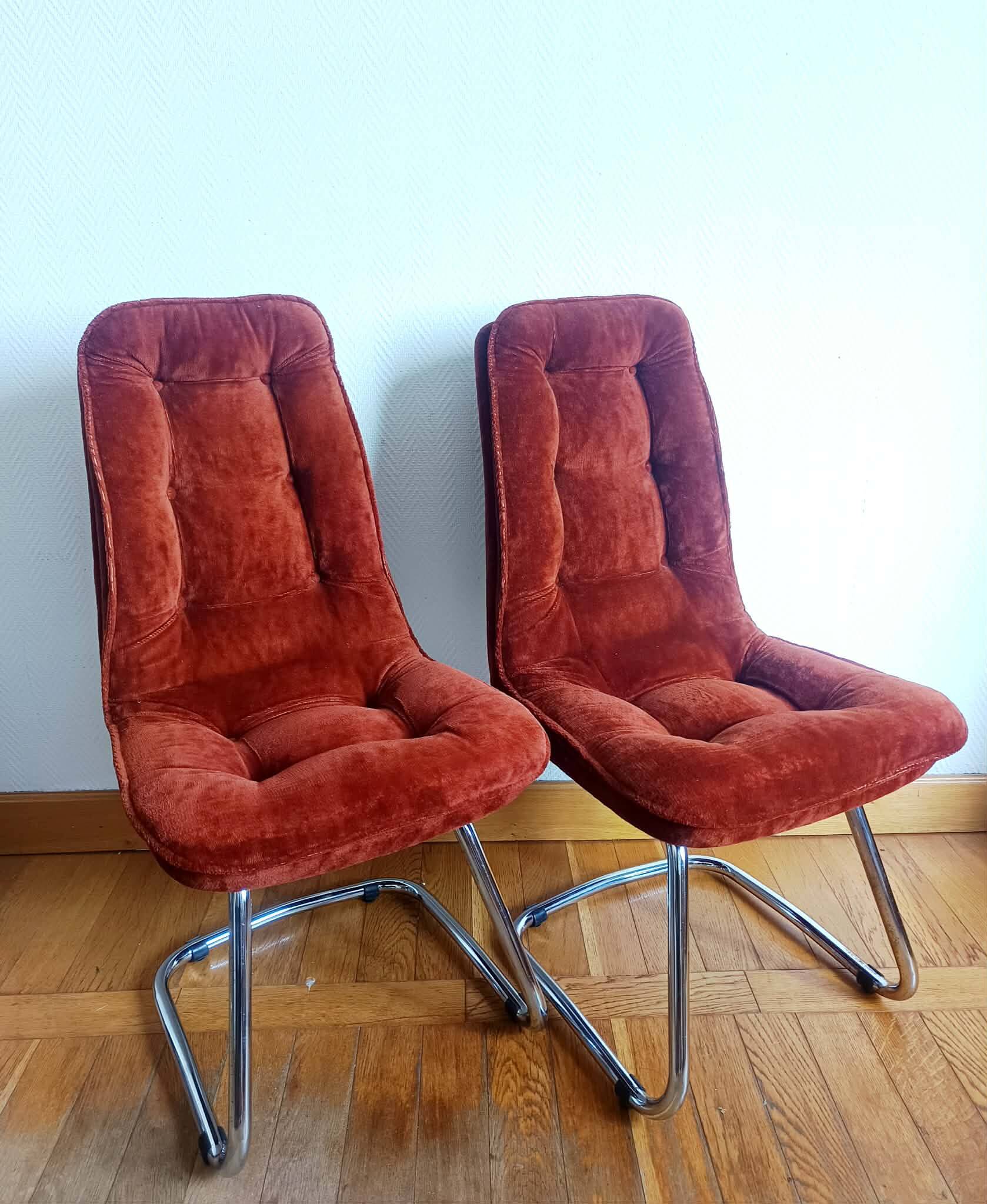 Gastone Rinaldi velvet and chrome chairs 1970