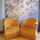Pair of mustard velvet toad armchairs
