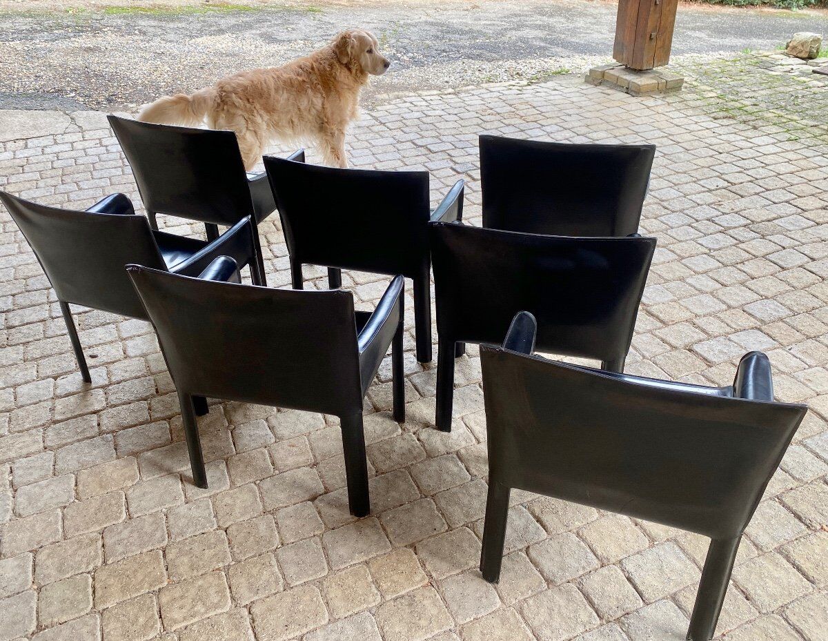 7 armchairs by Couro Brasil in Black Leather
