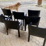 7 armchairs by Couro Brasil in Black Leather