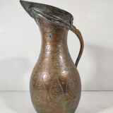 Vase Cruche Hammam Persan en Cuivre Argenté / 19ème Empire Perse / Ciselé Qajar