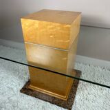 Table basse design années 80 bois, verre, granit