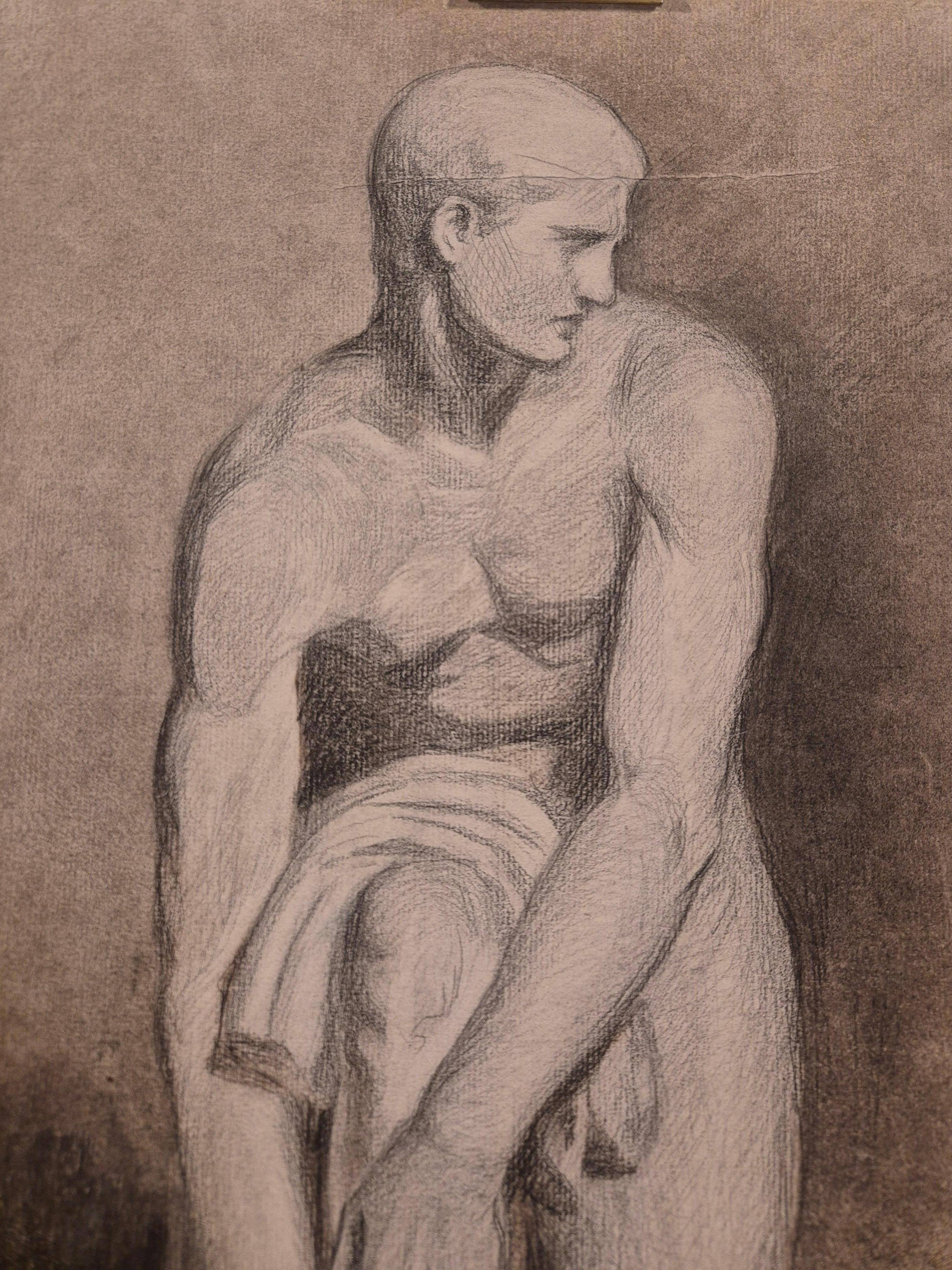 Étude de nu / Dessin au fusain d'Ellen Hägg, signé et daté -(18)94.