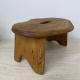 Brutalist solid wood side table /stool , 1970s