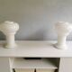 Set of 2 white glass mushroom table lamps, eighties