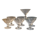 7 coupes à champagne en cristal Art Déco, grappes de raisin( + 2 KDO )