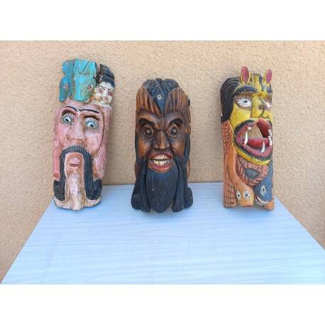 3 ethnic tribal wooden masks 19th century