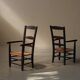 Pair of solid wood and straw armchairs, France, circa 1950.