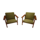 Pair of scandinavian armchairs in green fabric and teak