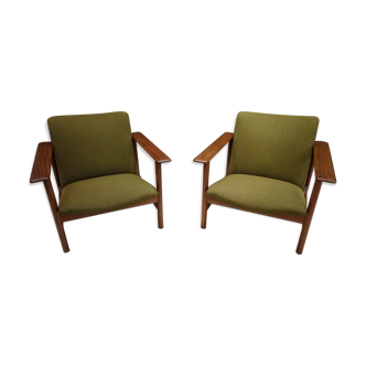 Paire de fauteuils scandinave en teck tissu vert