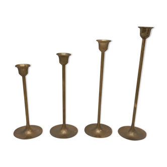 Series of 4 Scandinavian brass candle holders