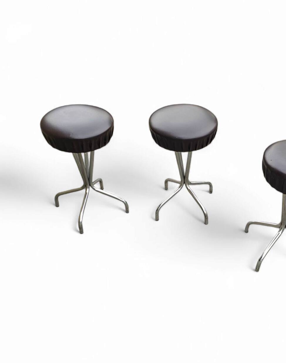 3 x stool / black top / chrome frame / 1970s  / Height 53 Depth 40 cm