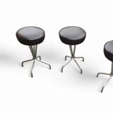 3 x stool / black top / chrome frame / 1970s  / Height 53 Depth 40 cm