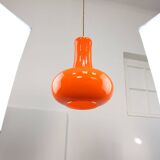 Mid-Century Italian Orange Glass and Brass Pendant Lamp