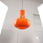Mid-Century Italian Orange Glass and Brass Pendant Lamp