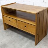 Low cabinet from Maison Regain, solid elm, circa 1960, with drawer