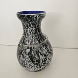 Blown glass vase with black snake decoration with white speckles