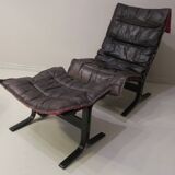 Westnofa patinated leather lounge chair with footrest, Norway 1960s