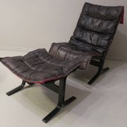Westnofa patinated leather lounge chair with footrest, Norway 1960s