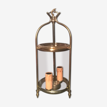 Lantern cage two lights translucent cylindrical glass and three-foot brass - classic style