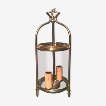 Lanterne cage deux feux verre cylindrique translucide et laiton à trois pieds - style classique