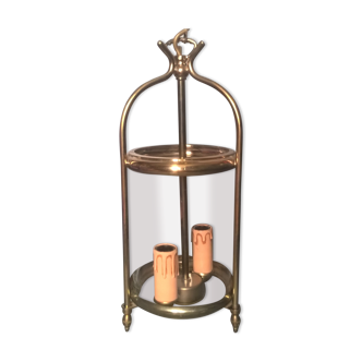 Lantern cage two lights translucent cylindrical glass and three-foot brass - classic style