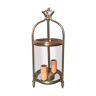 Lantern cage two lights translucent cylindrical glass and three-foot brass - classic style