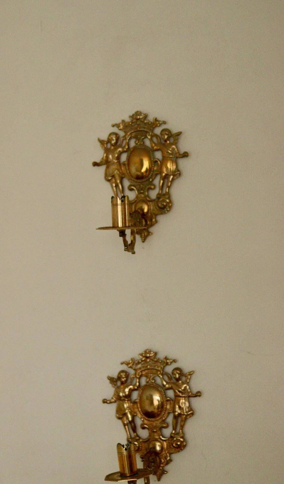 Pair of large Swedish brass wall sconces from the mid-century.