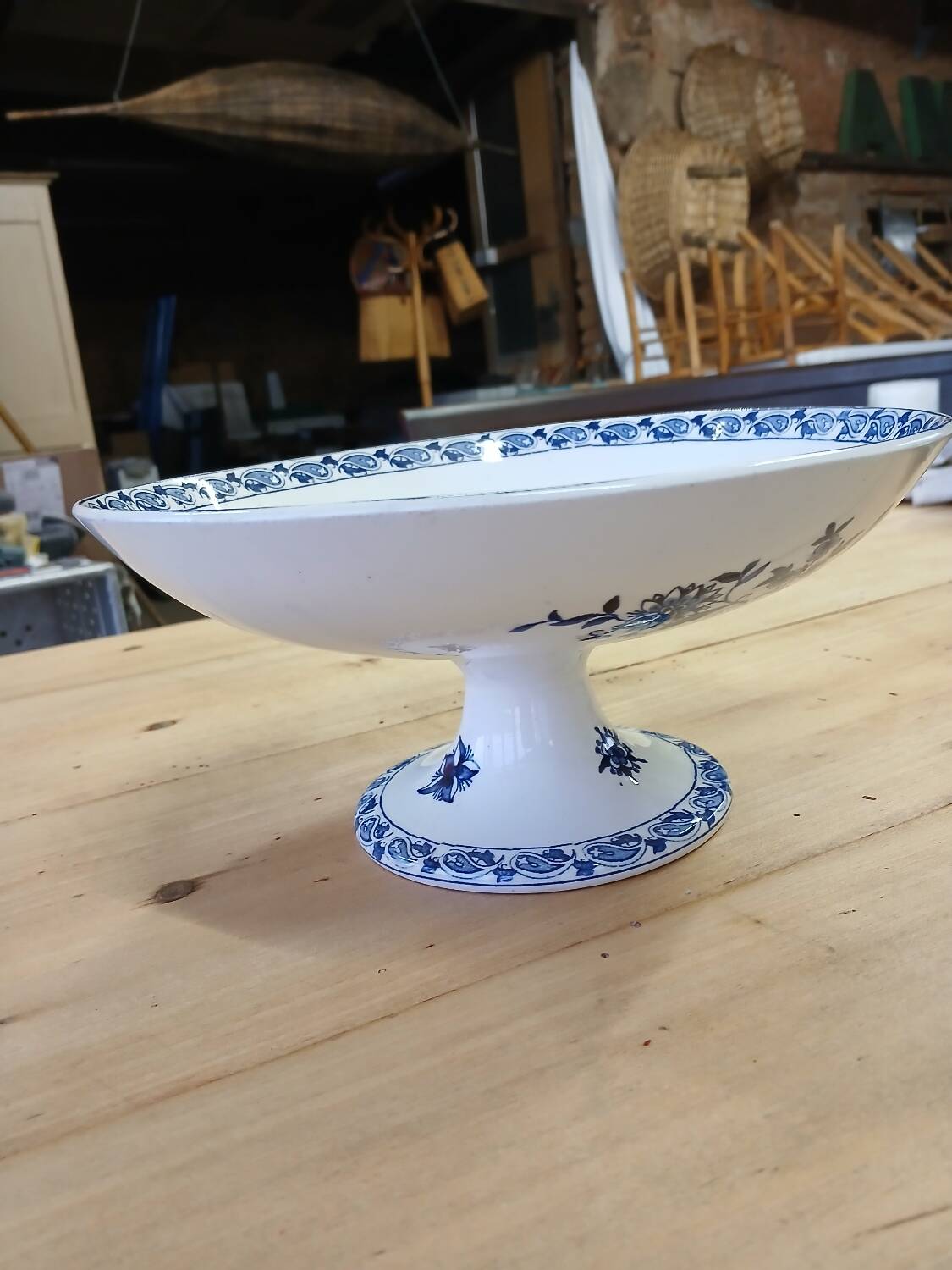 Large old Terre de fer compote bowl