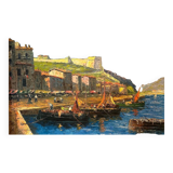 Port In Italy. Oil on panel. 20th century.