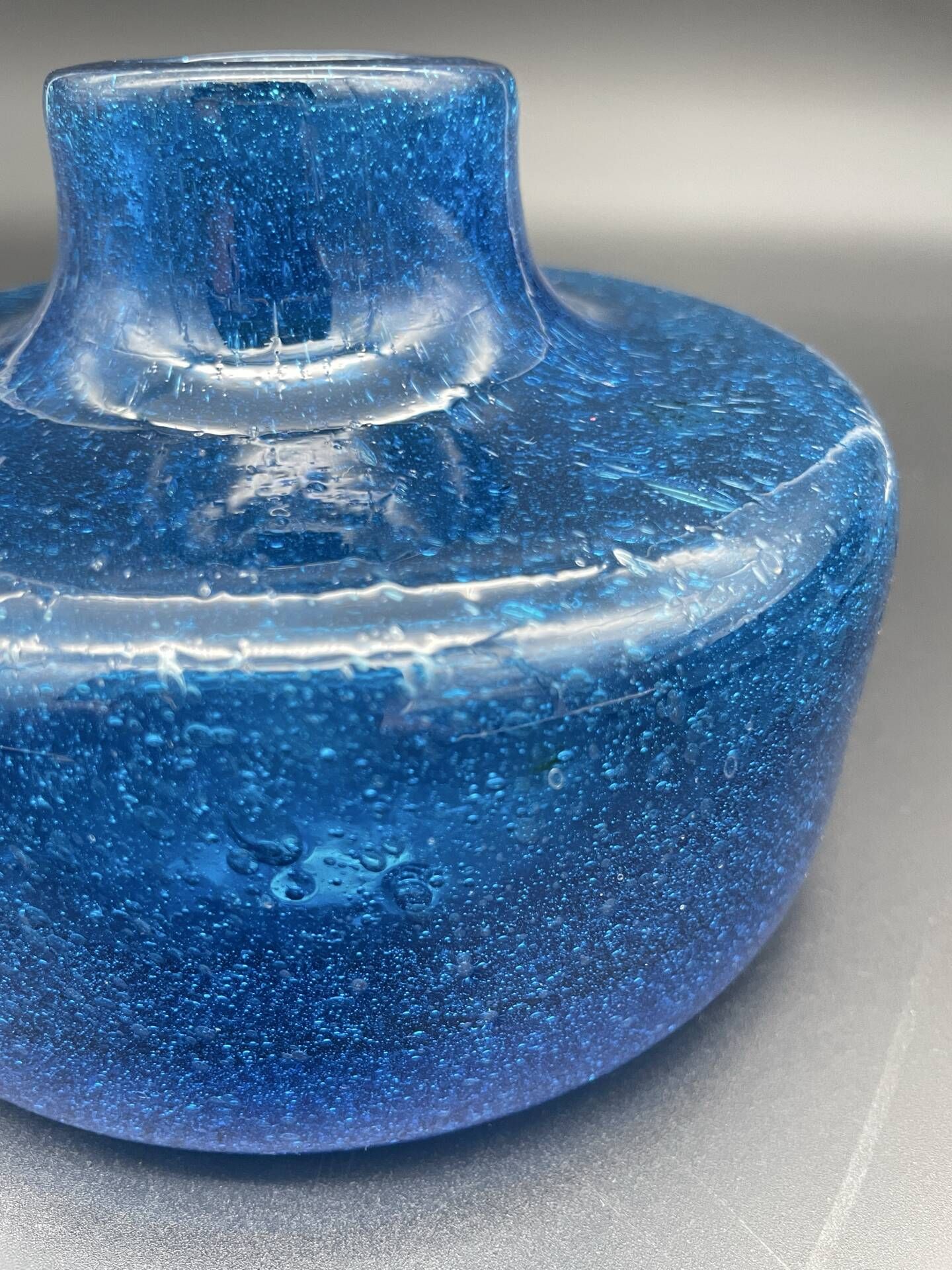 Vintage cobalt blue bubble glass vase – 1960s Scandinavian design