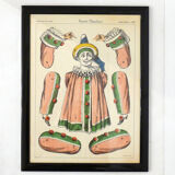 Old illustration Pierrot (puppet) framed