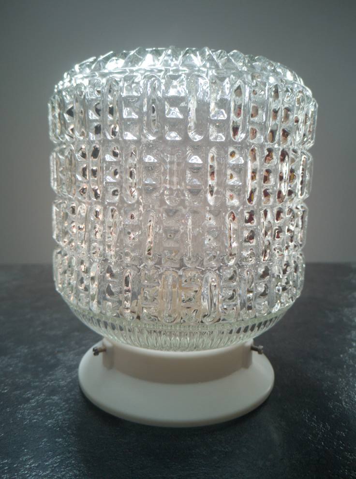 Old ceiling lamp lamp vintage white glass diamond tip ø 14 cm 100% 1970 vintage