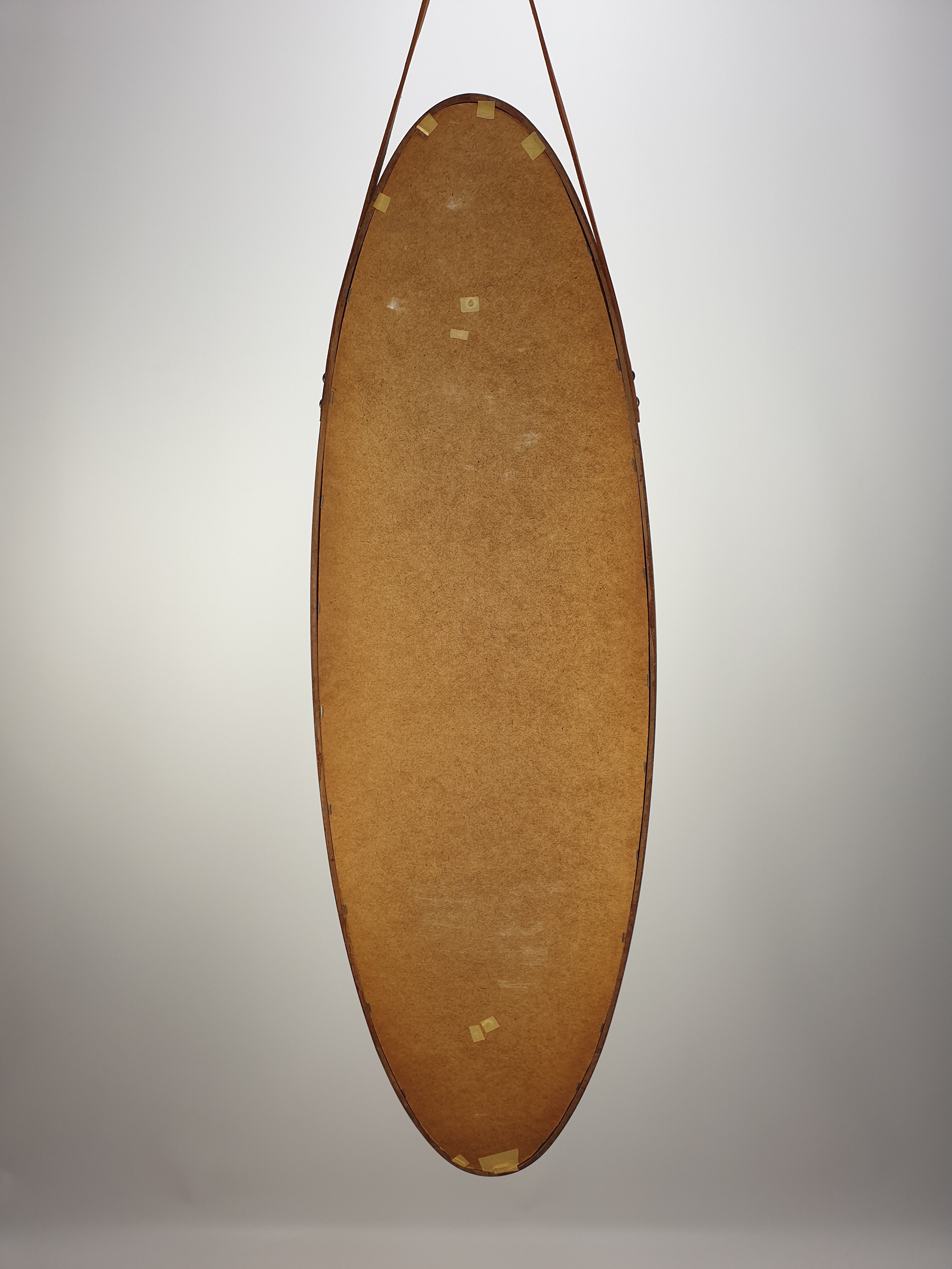 Italian Oval Teak Mirror 1950s 32x103cm