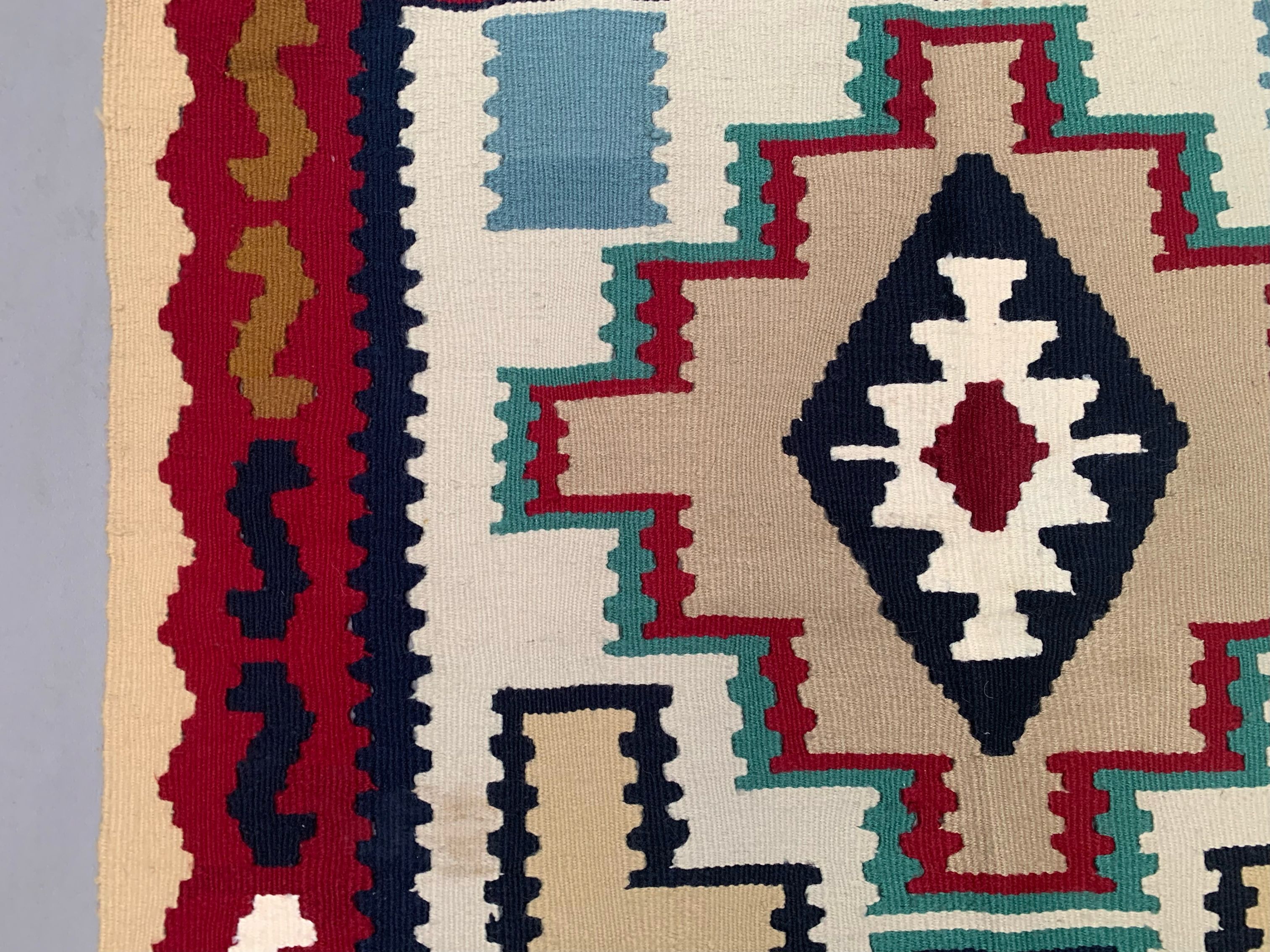 Vintage kilim 166x94 cm wool kelim rug red brown blue beige medium