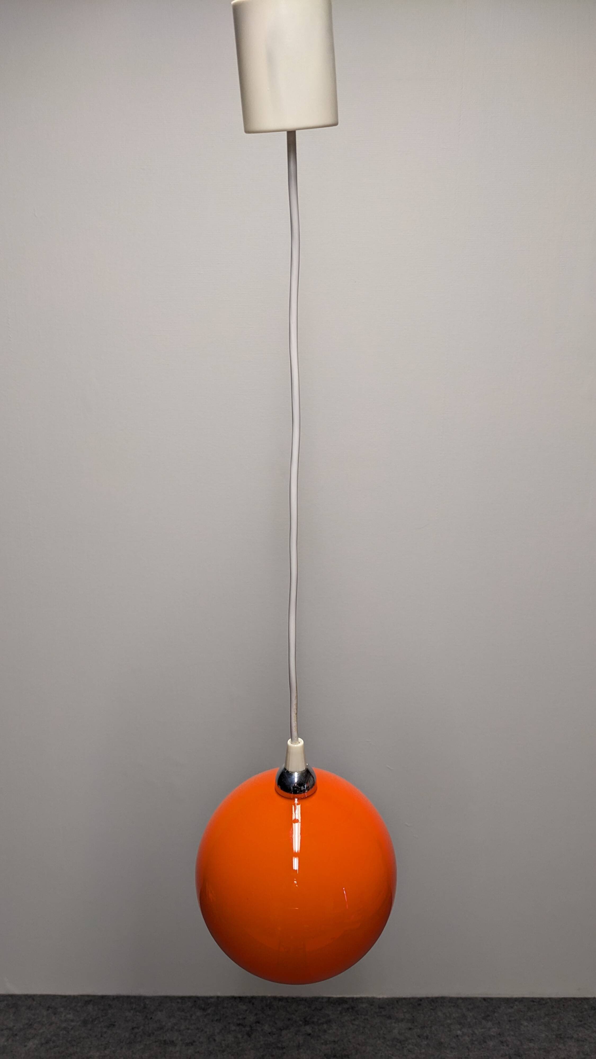 Orange opaline ball pendant light, 1960s-70s