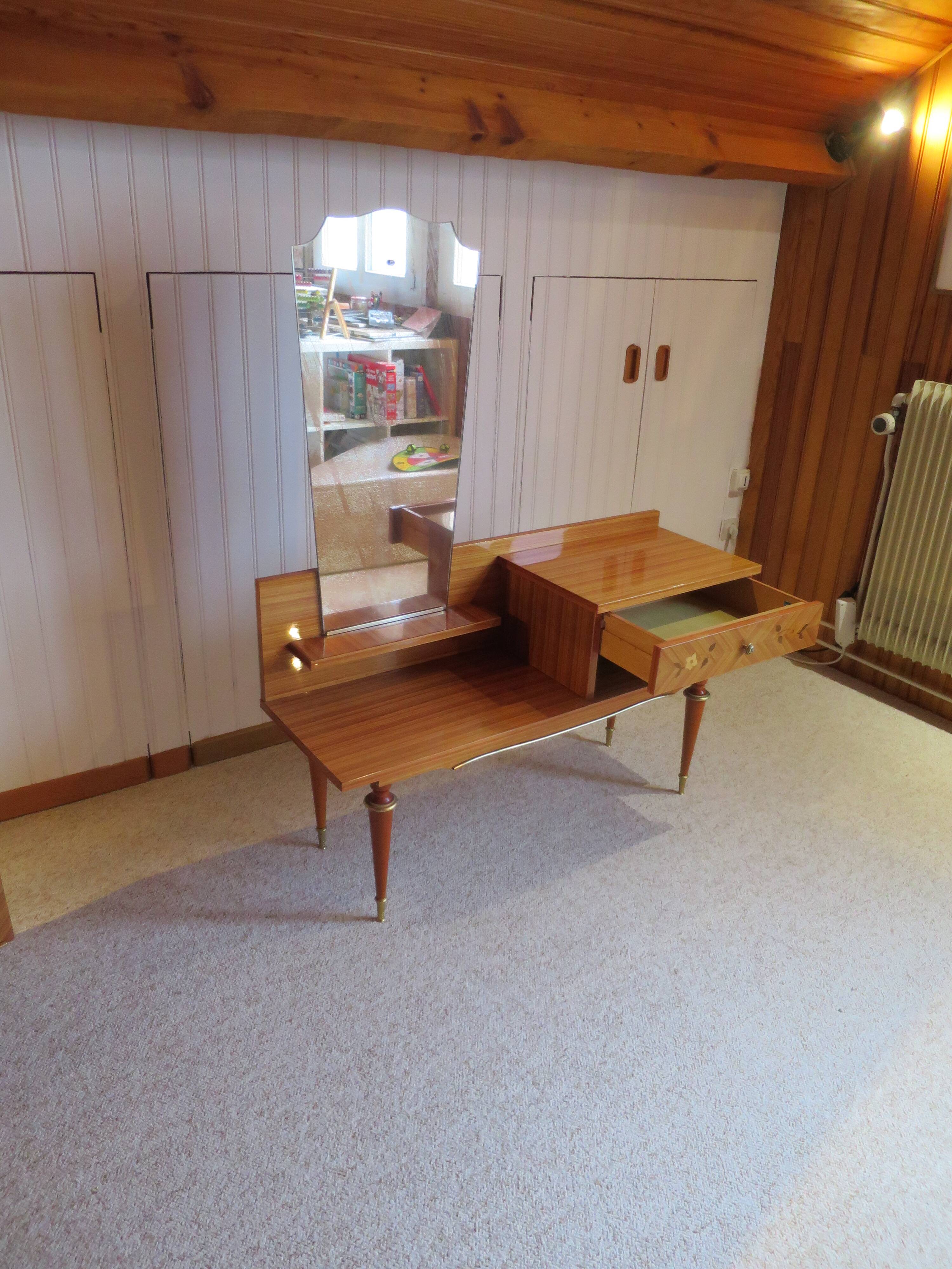 Console dressing table - hall furniture - drawer and mirror - 60s - vintage - modernist
