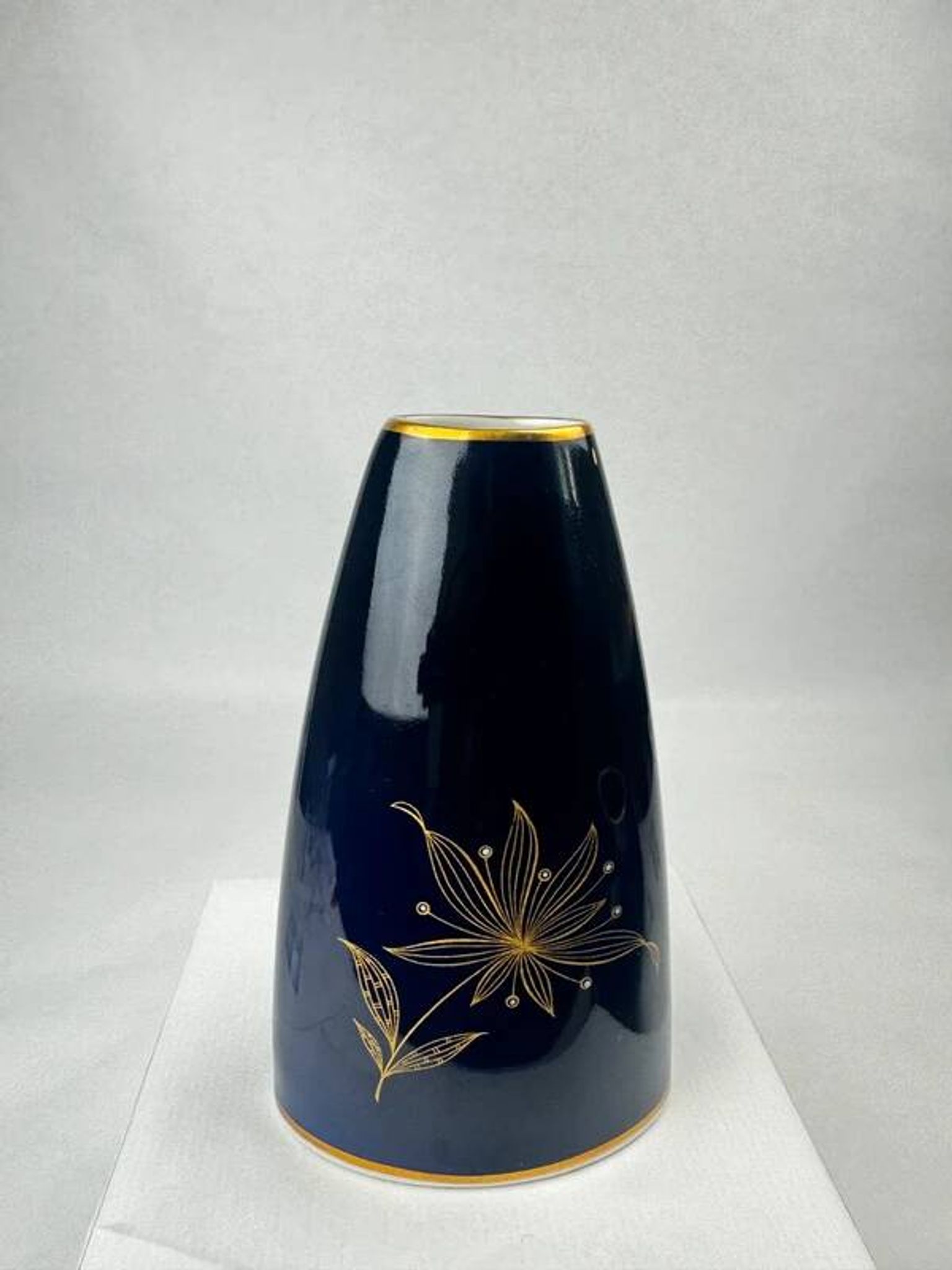 Weimar Porzellan Vase Echt Kobalt 15.5 cm | 24K Gold Vintage RDA