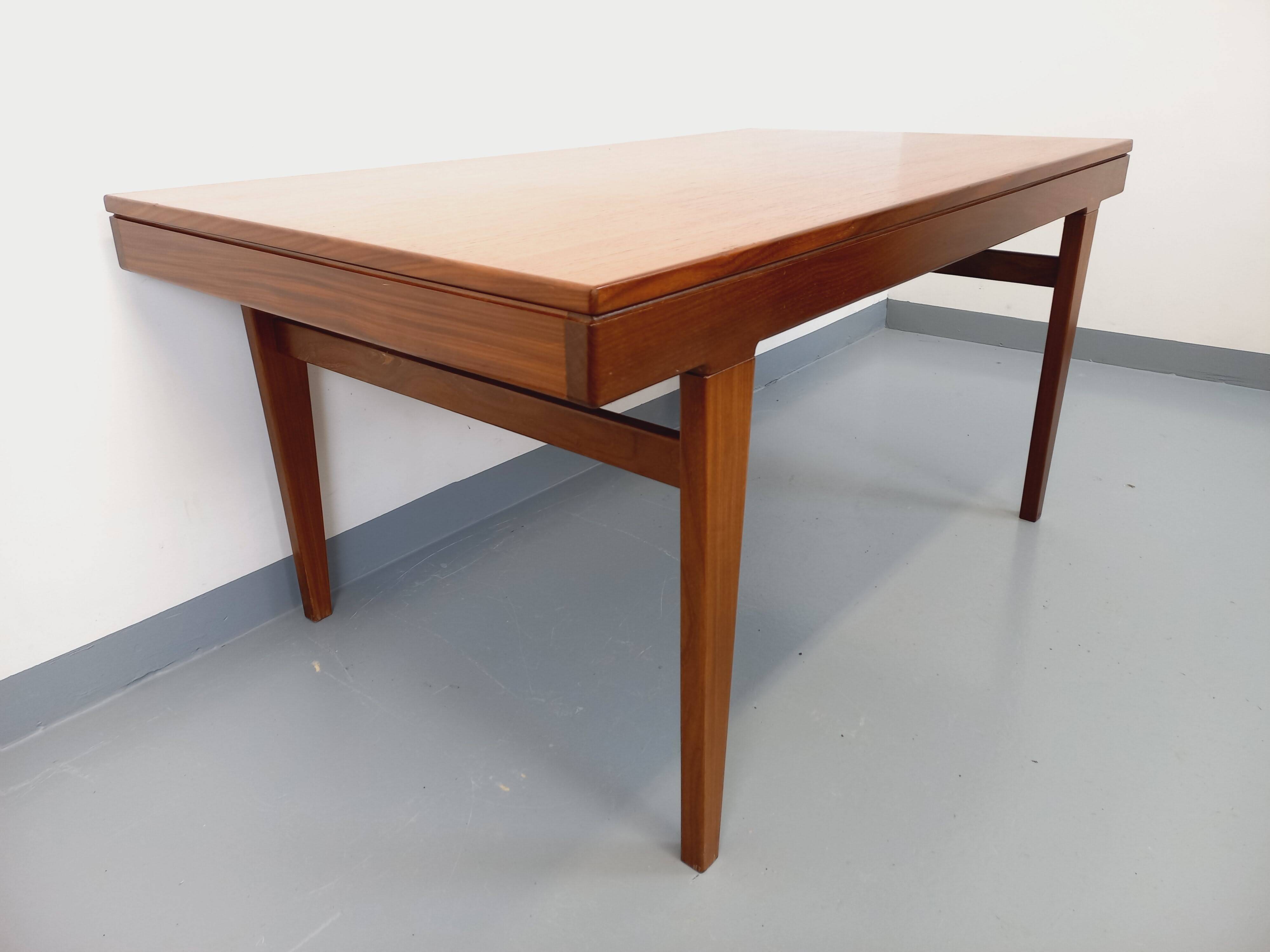 Vintage Scandinavian 50s 60s teak dining table with extension
