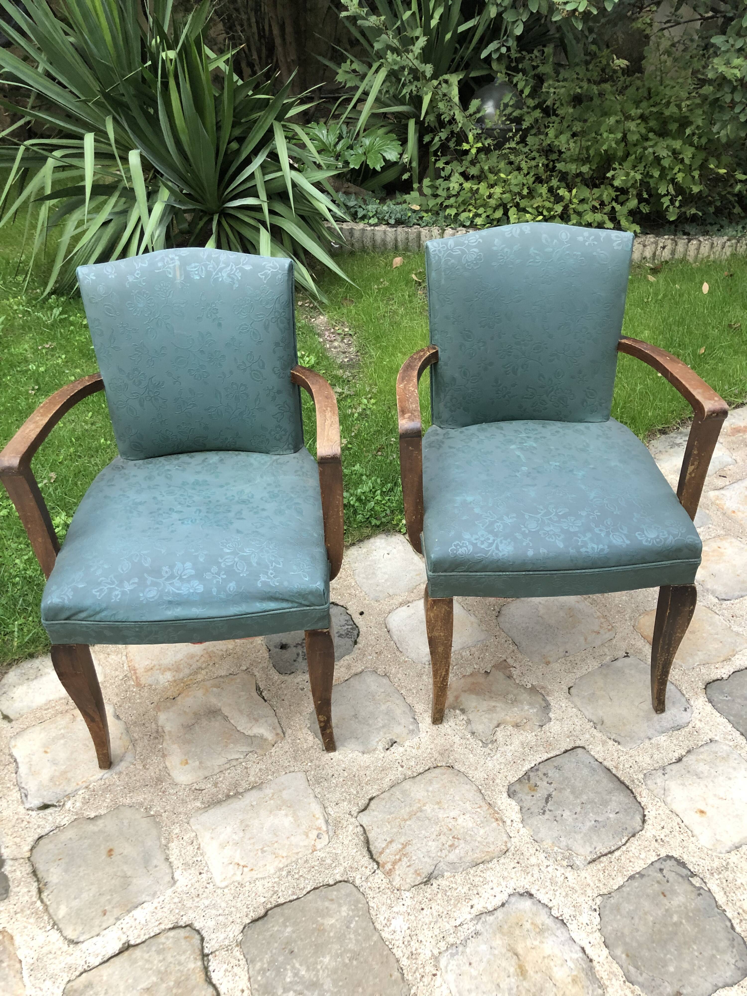 Pair of bridge armchairs in green skaÏ