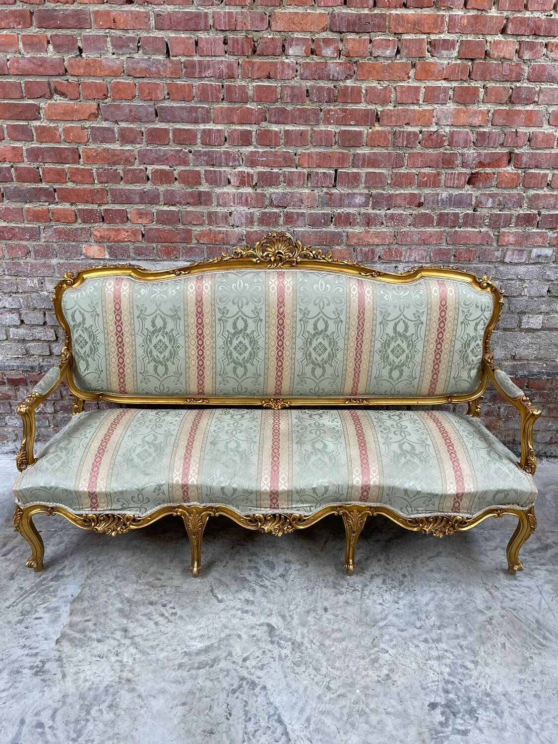 Antique Louis XV Style Gilded Sofa with Gobelin Upholstery