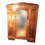 Art deco oak cabinet, 3 doors with beveled mirror
