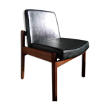 Massive teak and black skai armchair from the 1960s