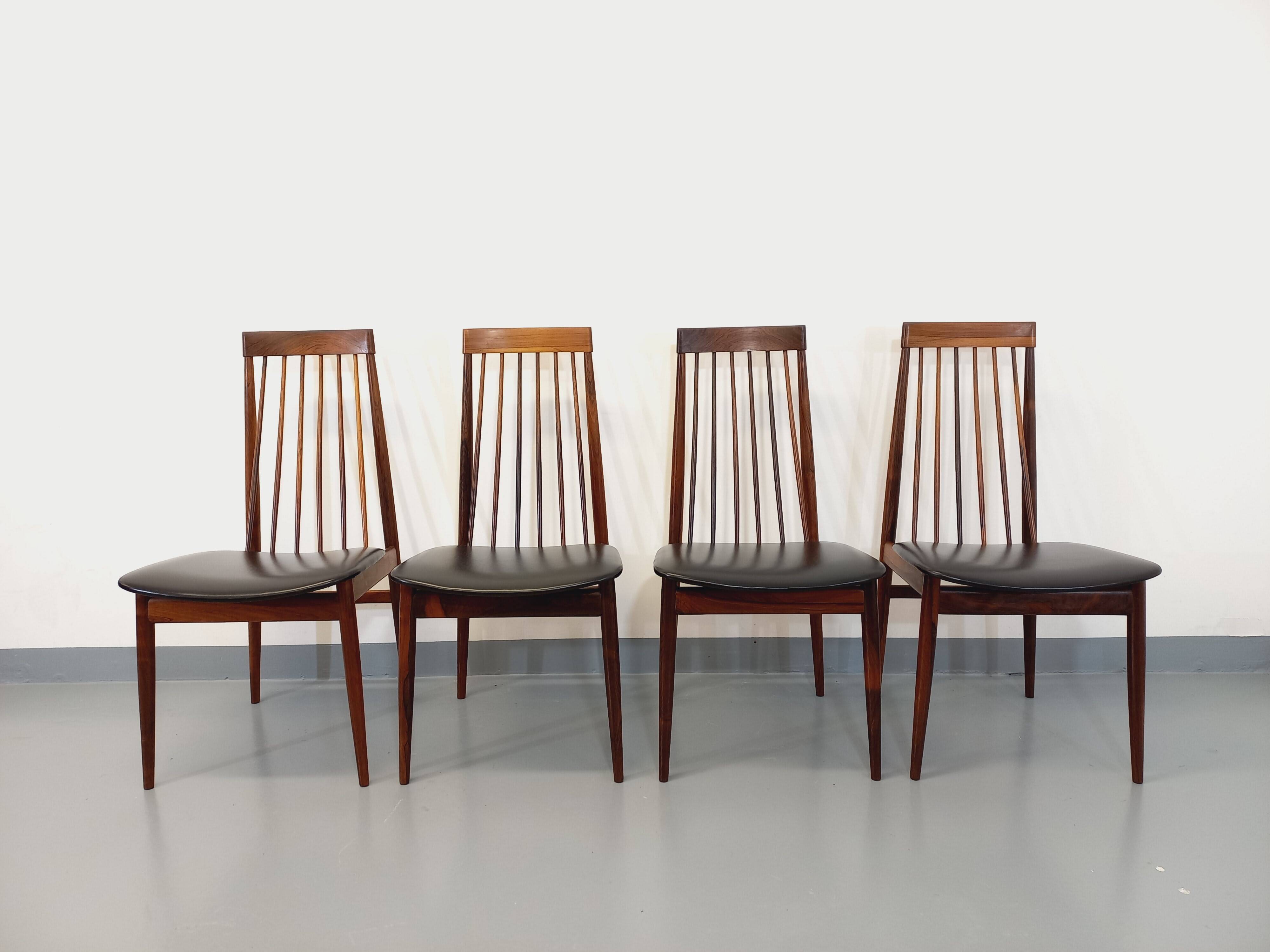 Set of 4 vintage Scandinavian style rosewood chairs from the 60s, by Ernst Martin Dettinger