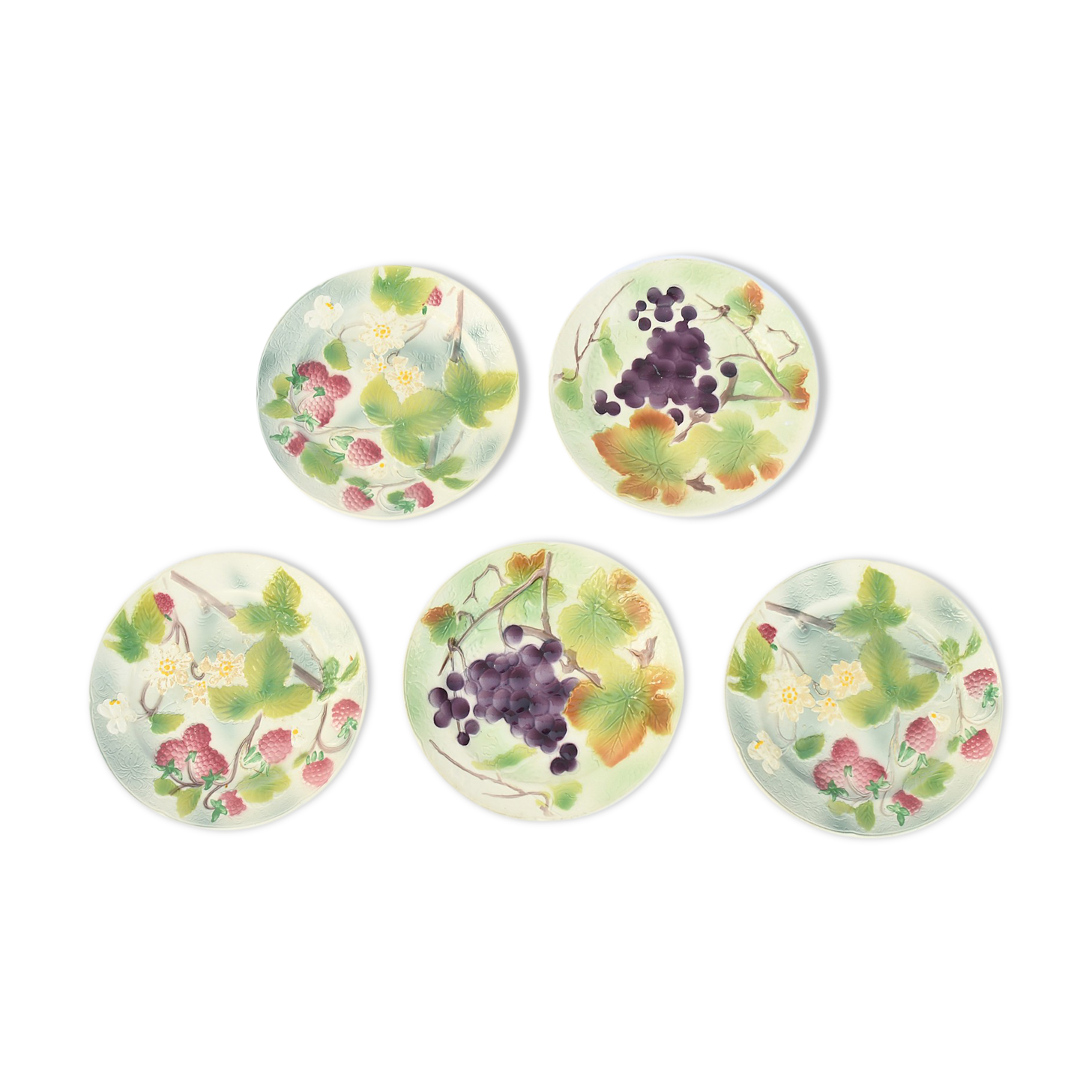 Suite of 5 fruit plates in Earthenware of Saint-Clément